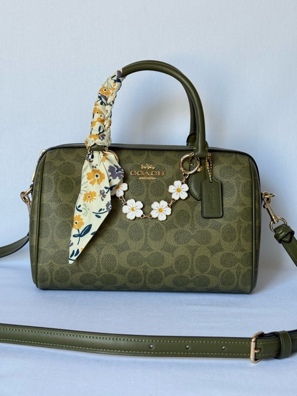 Coach Rowan Satchel Bag CV961 Olive/Gold Signature Canvas Top Handle Crossbody